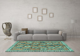 Machine Washable Persian Turquoise Traditional Area Rugs in a Living Room,, wshtr3964turq