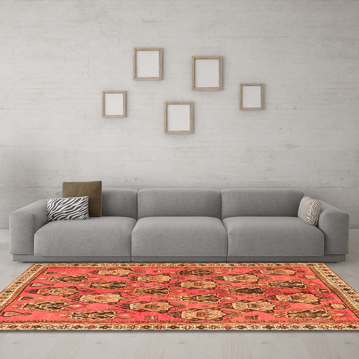 Machine Washable Persian Orange Traditional Area Rugs in a Living Room, wshtr3964org