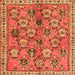 Round Machine Washable Persian Orange Traditional Area Rugs, wshtr3964org