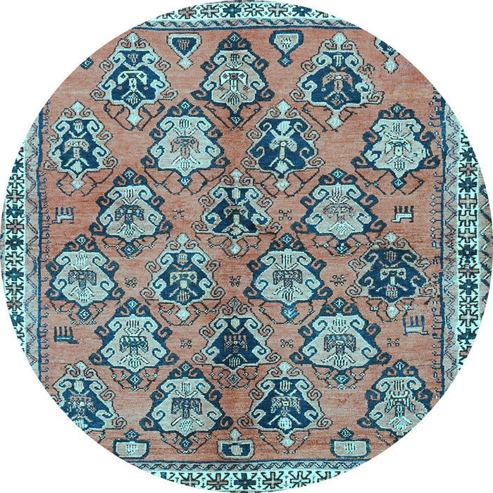 Round Machine Washable Persian Light Blue Traditional Rug, wshtr3964lblu