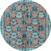 Round Machine Washable Persian Light Blue Traditional Rug, wshtr3964lblu