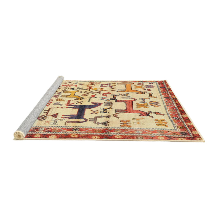 Sideview of Machine Washable Traditional Sun Yellow Rug, wshtr3965