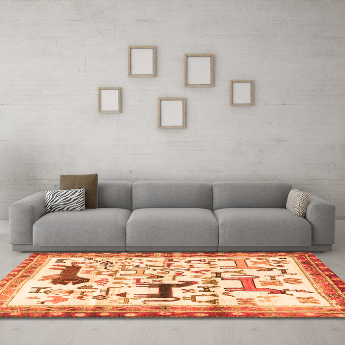 Machine Washable Animal Orange Traditional Area Rugs in a Living Room, wshtr3965org