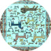 Round Machine Washable Animal Light Blue Traditional Rug, wshtr3965lblu