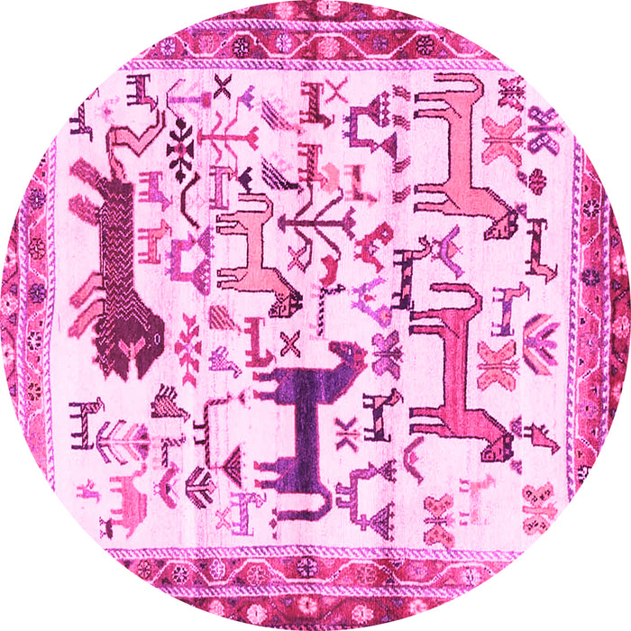Round Machine Washable Animal Pink Traditional Rug, wshtr3965pnk