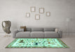 Machine Washable Animal Turquoise Traditional Area Rugs in a Living Room,, wshtr3965turq