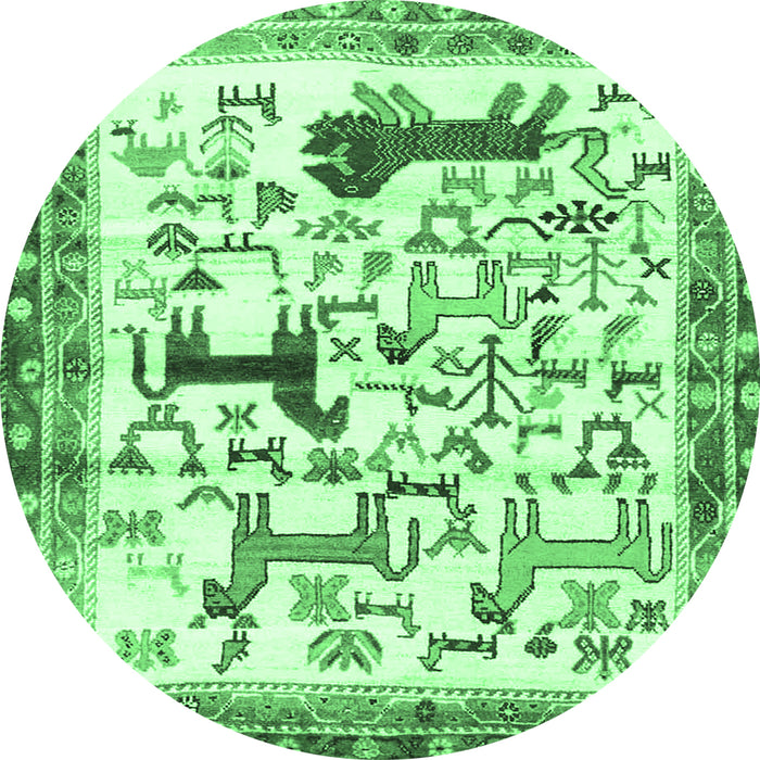 Round Machine Washable Animal Emerald Green Traditional Area Rugs, wshtr3965emgrn