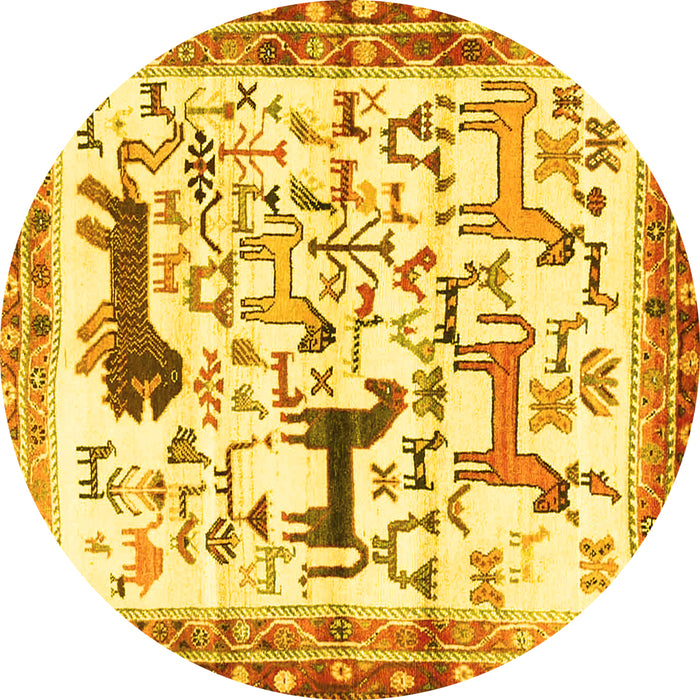 Round Animal Yellow Traditional Rug, tr3965yw