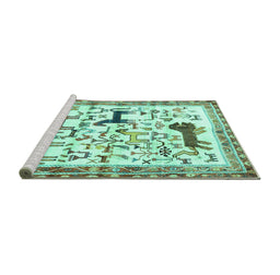 Sideview of Machine Washable Animal Turquoise Traditional Area Rugs, wshtr3965turq