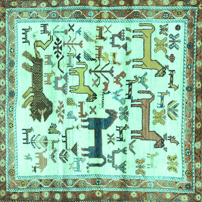Square Machine Washable Animal Turquoise Traditional Area Rugs, wshtr3965turq
