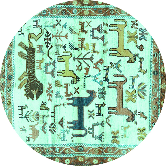 Round Machine Washable Animal Turquoise Traditional Area Rugs, wshtr3965turq