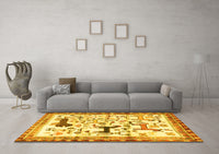 Machine Washable Animal Yellow Traditional Rug, wshtr3965yw