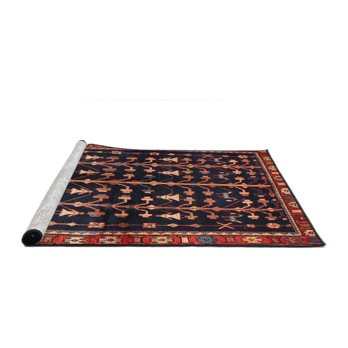 Sideview of Machine Washable Traditional Dark Gold Brown Rug, wshtr3966