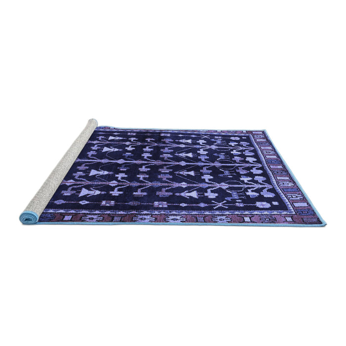 Sideview of Machine Washable Persian Blue Traditional Rug, wshtr3966blu