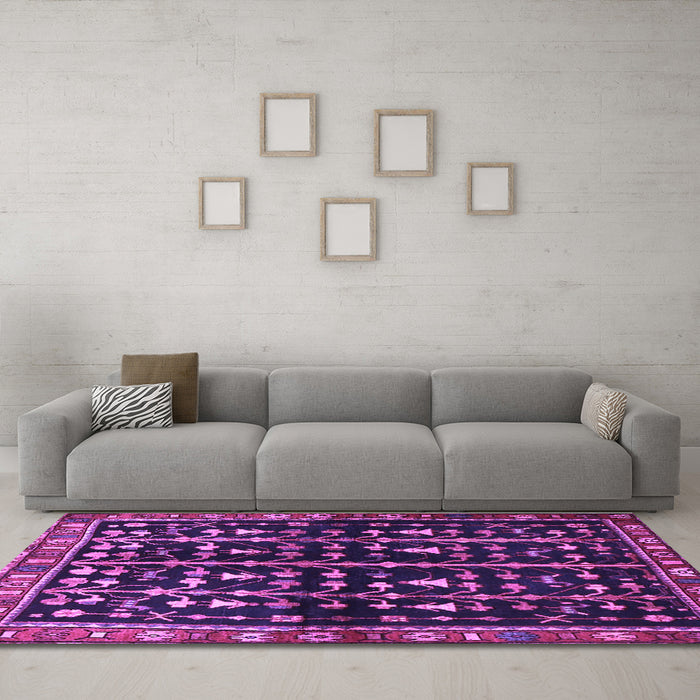 Machine Washable Persian Purple Traditional Area Rugs in a Living Room, wshtr3966pur