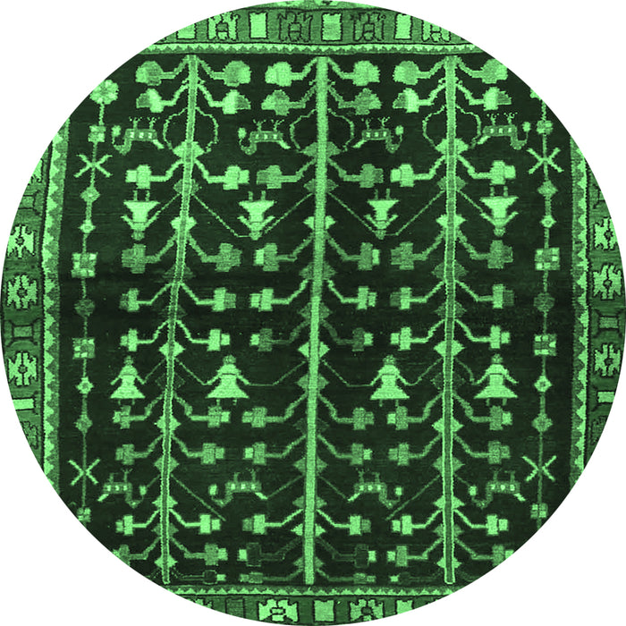 Round Persian Emerald Green Traditional Rug, tr3966emgrn