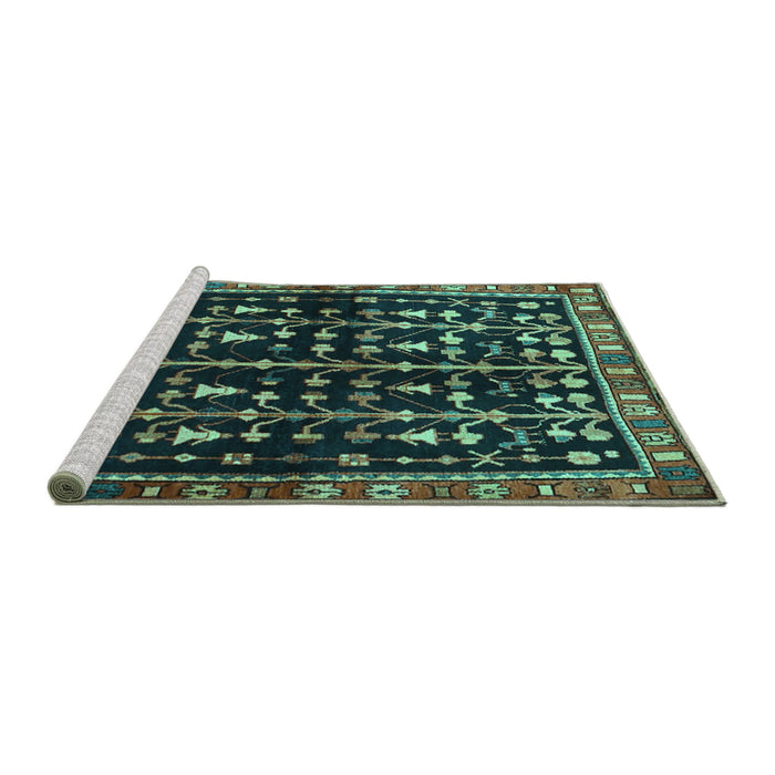 Sideview of Machine Washable Persian Turquoise Traditional Area Rugs, wshtr3966turq