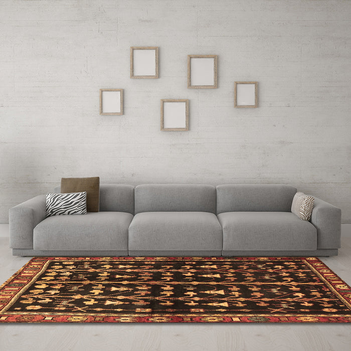Machine Washable Persian Brown Traditional Rug in a Living Room,, wshtr3966brn