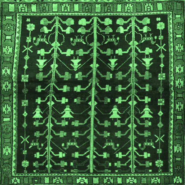 Square Persian Emerald Green Traditional Rug, tr3966emgrn