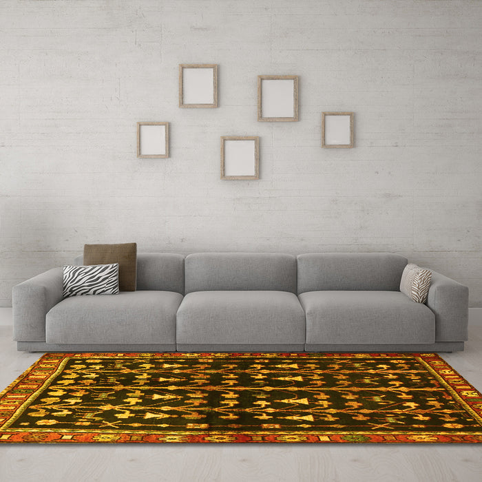Machine Washable Persian Yellow Traditional Rug in a Living Room, wshtr3966yw