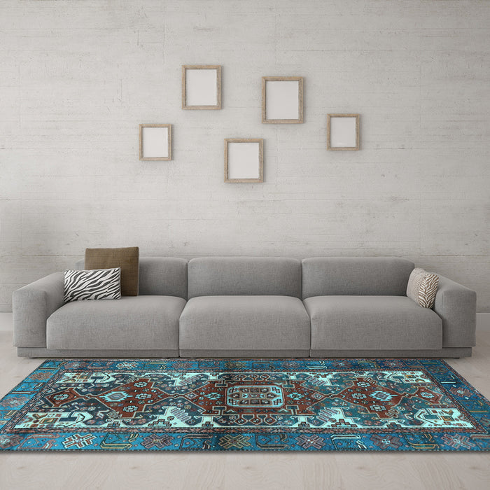 Machine Washable Persian Light Blue Traditional Rug in a Living Room, wshtr3967lblu