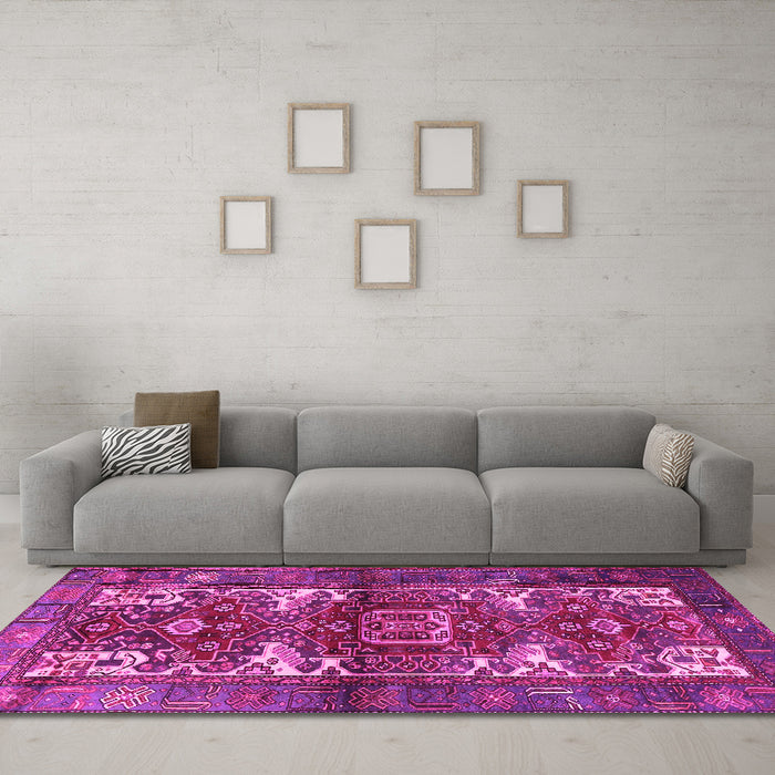 Machine Washable Persian Pink Traditional Rug in a Living Room, wshtr3967pnk