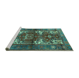 Sideview of Machine Washable Persian Turquoise Traditional Area Rugs, wshtr3967turq