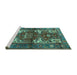 Sideview of Machine Washable Persian Turquoise Traditional Area Rugs, wshtr3967turq