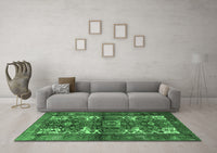 Machine Washable Persian Emerald Green Traditional Rug, wshtr3967emgrn