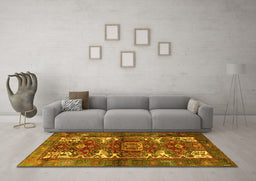 Machine Washable Persian Yellow Traditional Rug in a Living Room, wshtr3967yw