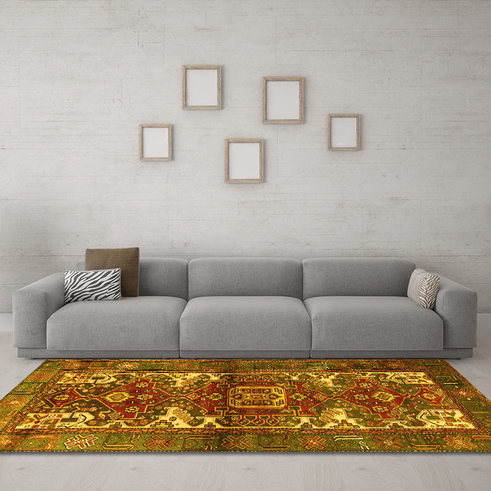 Machine Washable Persian Yellow Traditional Rug in a Living Room, wshtr3967yw