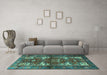 Machine Washable Persian Turquoise Traditional Area Rugs in a Living Room,, wshtr3967turq