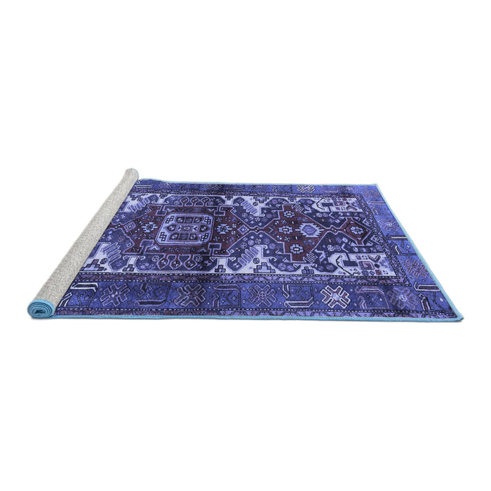 Sideview of Machine Washable Persian Blue Traditional Rug, wshtr3967blu