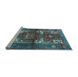 Sideview of Machine Washable Persian Light Blue Traditional Rug, wshtr3967lblu
