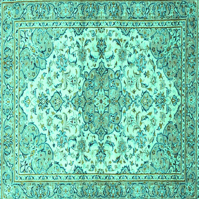 Square Machine Washable Medallion Turquoise Traditional Area Rugs, wshtr3968turq