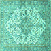 Square Machine Washable Medallion Turquoise Traditional Area Rugs, wshtr3968turq