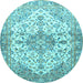 Round Medallion Light Blue Traditional Rug, tr3968lblu