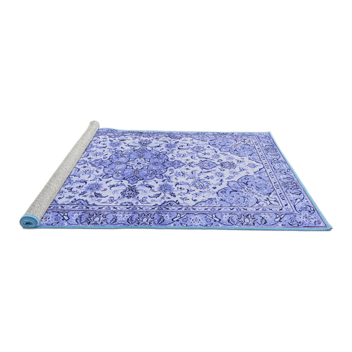 Sideview of Machine Washable Medallion Blue Traditional Rug, wshtr3968blu