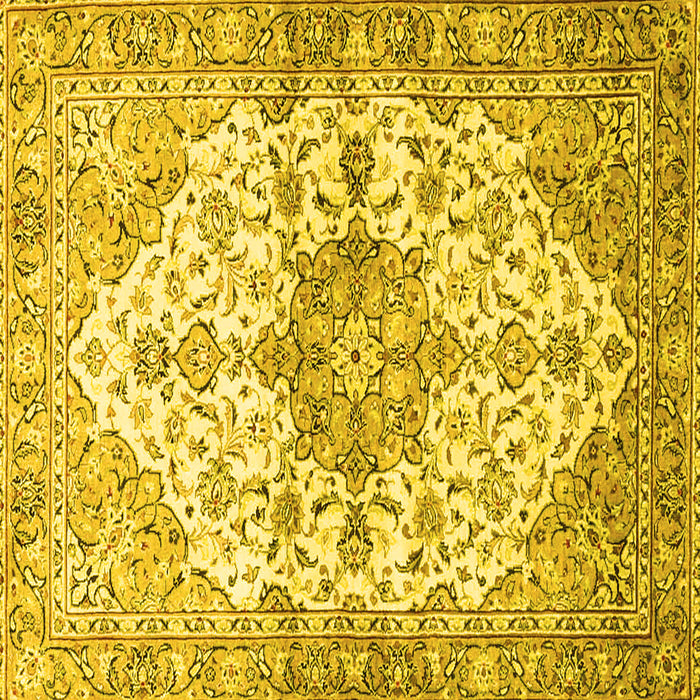 Square Machine Washable Medallion Yellow Traditional Rug, wshtr3968yw