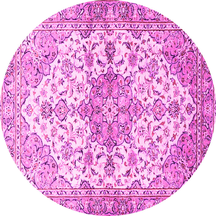 Round Machine Washable Medallion Pink Traditional Rug, wshtr3968pnk
