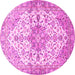 Round Machine Washable Medallion Pink Traditional Rug, wshtr3968pnk