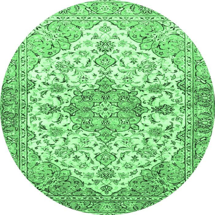 Round Medallion Emerald Green Traditional Rug, tr3968emgrn