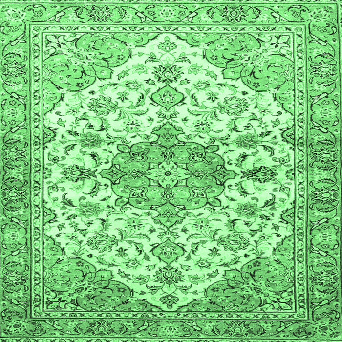 Square Machine Washable Medallion Emerald Green Traditional Area Rugs, wshtr3968emgrn