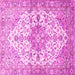 Square Machine Washable Medallion Pink Traditional Rug, wshtr3968pnk