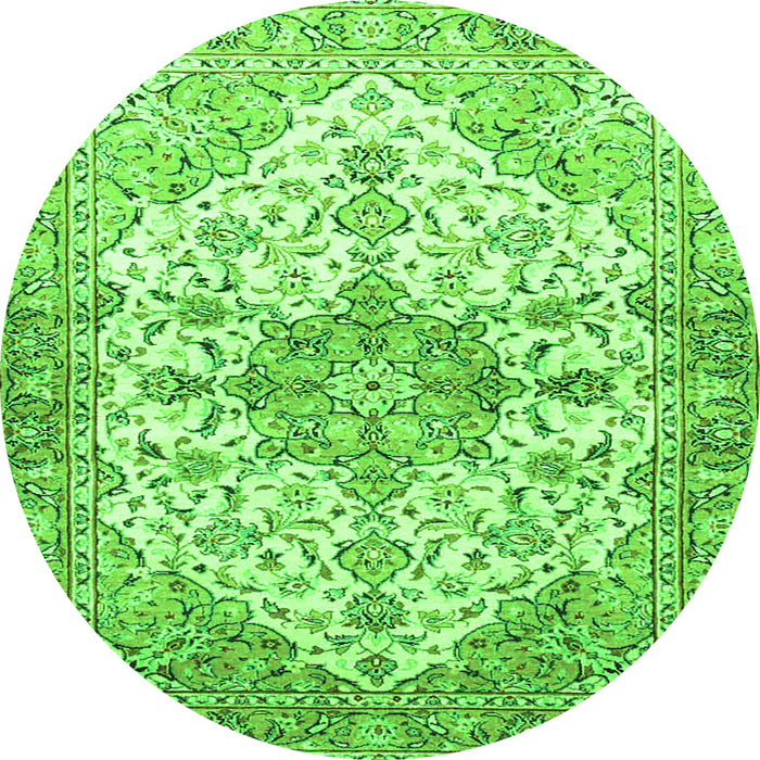 Square Medallion Green Traditional Rug, tr3968grn
