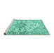 Sideview of Machine Washable Medallion Turquoise Traditional Area Rugs, wshtr3968turq