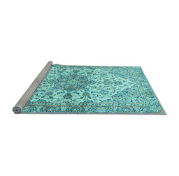 Sideview of Machine Washable Medallion Light Blue Traditional Rug, wshtr3968lblu