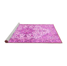 Sideview of Machine Washable Medallion Pink Traditional Rug, wshtr3968pnk