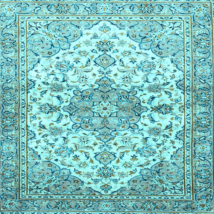 Square Machine Washable Medallion Light Blue Traditional Rug, wshtr3968lblu