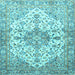 Square Machine Washable Medallion Light Blue Traditional Rug, wshtr3968lblu